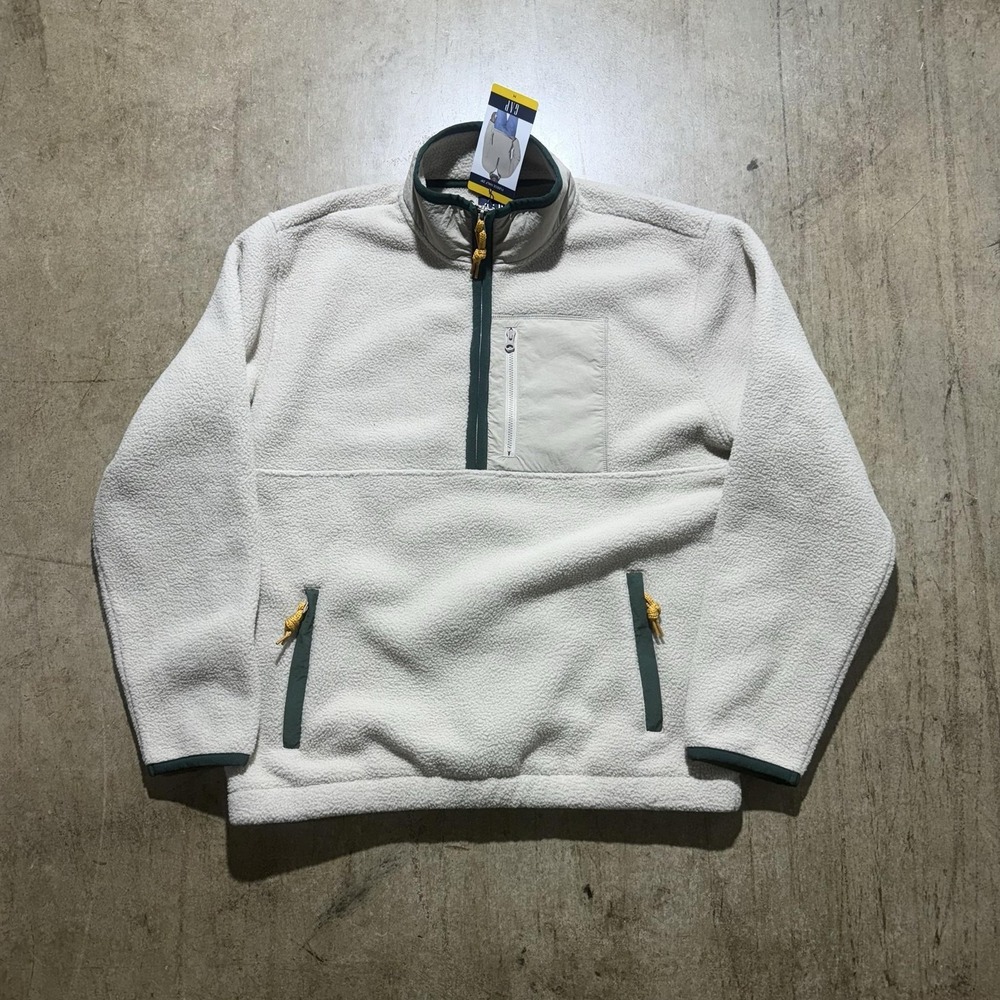 Gap Jacket Mens Medium White Fleece 1/4 Zip Stand Collar Pockets Pullover Winter
